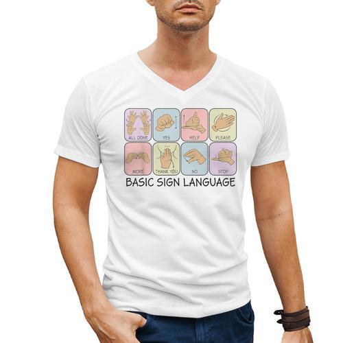 Basic Sign Language Speech Pathology Aac Sped Teacher Men's V-Neck T-Shirt - teacherstshirts.com AU