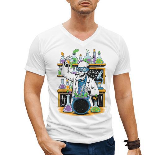 Skeleton Mad Scientist Halloween Costume Science Teacher Men's V-Neck T-Shirt - teacherstshirts.com UK