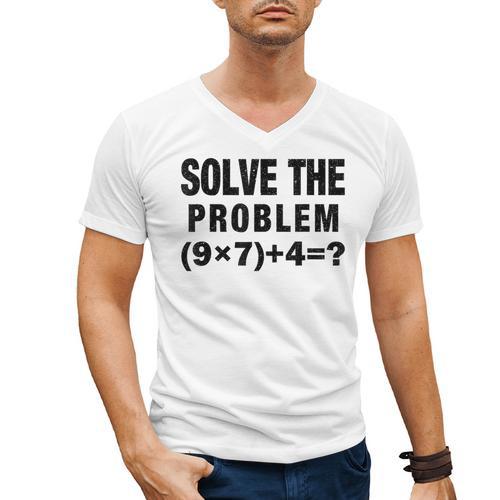 Solve The Problem 9×74 Math Teacher Men's V-Neck T-Shirt - teacherstshirts.com