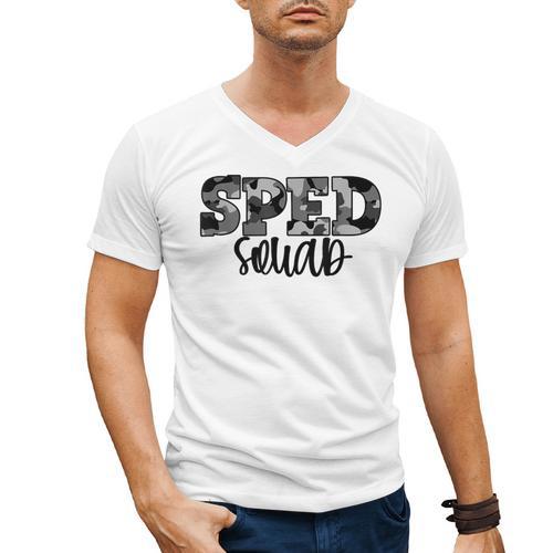 Special Education Squad Camo SPED Teacher Men's V-Neck T-Shirt - teacherstshirts.com