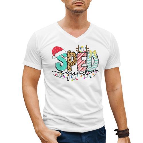 SPED Squad Special Education Teacher Autism Christmas Women Men's V-Neck T-Shirt - teacherstshirts.com CA