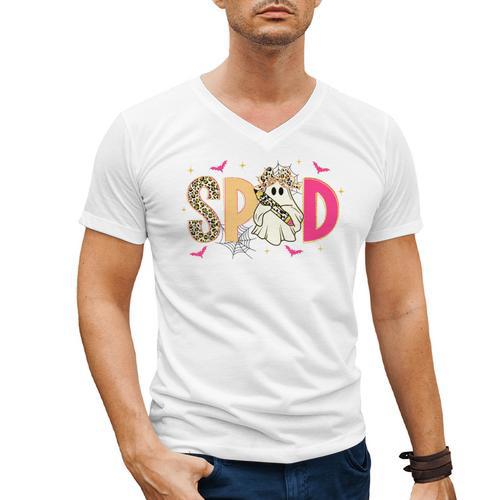 Sped Teacher Halloween Ghost Special Education Preppy Fall Men's V-Neck T-Shirt - teacherstshirts.com DE