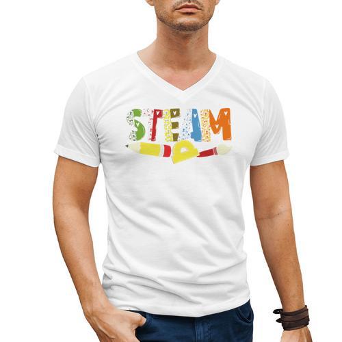 Steam Teacher Science Tech Engineering Arts Maker Men's V-Neck T-Shirt - teacherstshirts.com CA