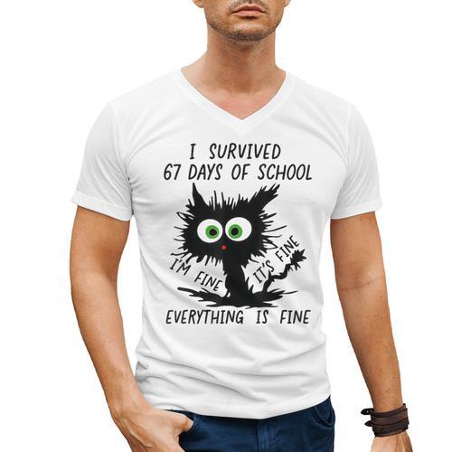 I Survived 67 Days Of School Teachers Students Humor Men's V-Neck T-Shirt - teacherstshirts.com DE