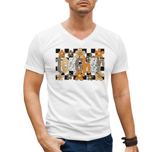 Teacher Appreciation Boho Floral Leopard Checkered Men's V-Neck T-Shirt - teacherstshirts.com AU