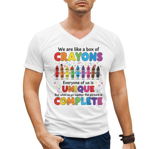 Teacher We Are Like a Box Of Crayons Back To School Men's V-Neck T-Shirt - teacherstshirts.com AU