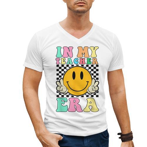 In My Teacher Era Retro Back To School Teacher Student Men's V-Neck T-Shirt - teacherstshirts.com