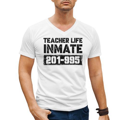 Teacher Life Jail Inmate Prisoner Halloween Costume Men's V-Neck T-Shirt - teacherstshirts.com UK