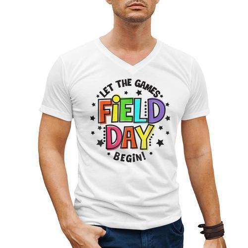 Teacher Student Field Day Let The Games Begin Field Day Men's V-Neck T-Shirt - teacherstshirts.com CA