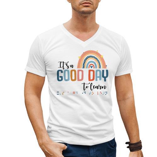 Teacher Of Visually Impaired Braille A Good Day To Learn Men's V-Neck T-Shirt - teacherstshirts.com UK