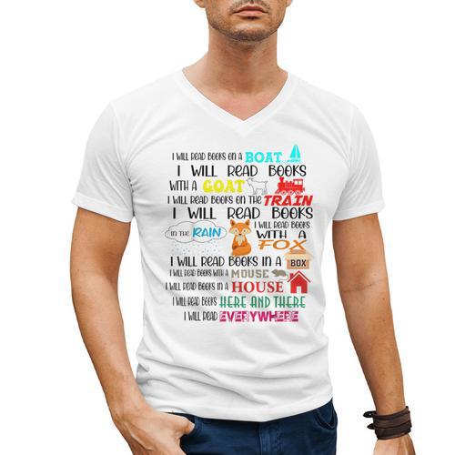 Teacher I Will Read Book On Boat Kids Women Bookworm Men's V-Neck T-Shirt - teacherstshirts.com