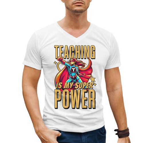 Teaching Is My Super Power Superhero Teacher Men's V-Neck T-Shirt - teacherstshirts.com DE