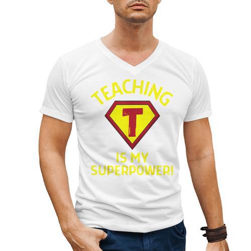 Teaching Is My Superpower Fun Elementary Teacher 1st Grade Men's V-Neck T-Shirt - teacherstshirts.com AU
