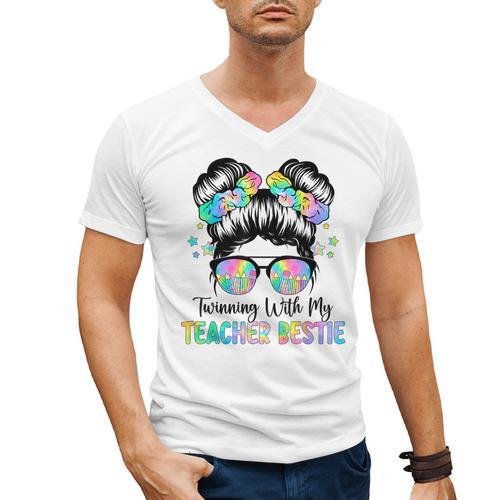 Twin Day Friends Teacher Twinning With My Bestie Men's V-Neck T-Shirt - teacherstshirts.com AU