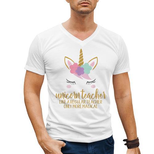 Unicorn Teacher Shirt For Women School Teacher Men's V-Neck T-Shirt - teacherstshirts.com CA