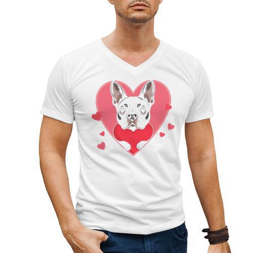 Valentine's Day Boston Terrier Heart Men's V-Neck T-Shirt - Bostonterriersmerch.com