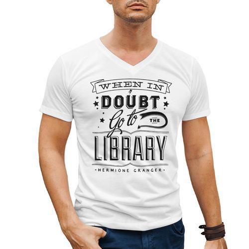 When In Doubt Go To The Library Teacher Vintage Book Lovers Men's V-Neck T-Shirt - teacherstshirts.com