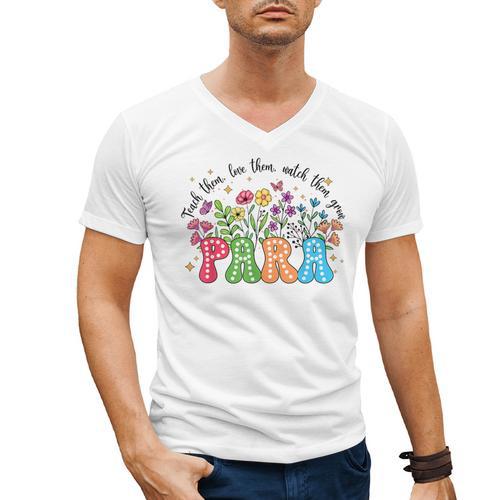 Wildflower Para Floral Paraprofessional Paraeducator Teacher Men's V-Neck T-Shirt - teacherstshirts.com CA