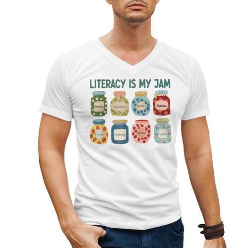 Women Literacy Is My Jam Literacy Teacher Reading Teacher Men's V-Neck T-Shirt - teacherstshirts.com DE