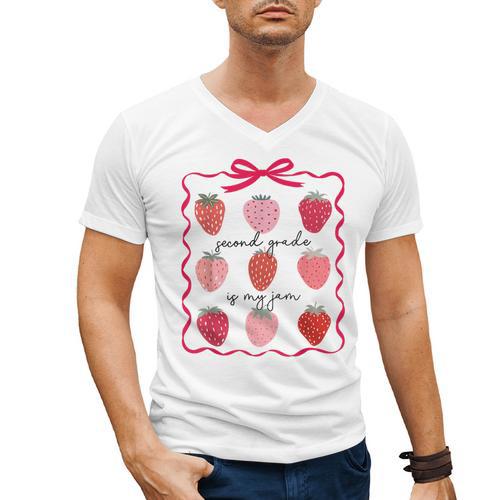 Women Second Grade Is My Jam Strawberry First Kids Teacher Men's V-Neck T-Shirt - teacherstshirts.com AU