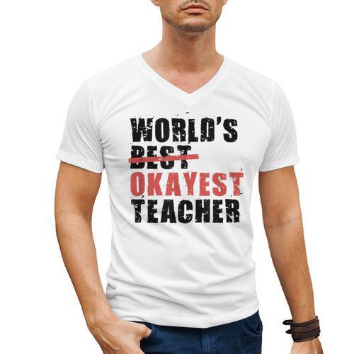 World's Best Okayest Teacher ACY025a For Men Women Men's V-Neck T-Shirt - teacherstshirts.com UK