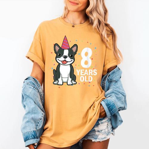 8 Years Old Birthday Boston Terrier Dog Lover 8th Party Kid Women's Comfort Colors T-Shirt - Bostonterriersmerch.com
