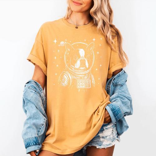 Astronaut Boston Terrier Space Galaxy Dog Lovers Women's Comfort Colors T-Shirt - Bostonterriersmerch.com