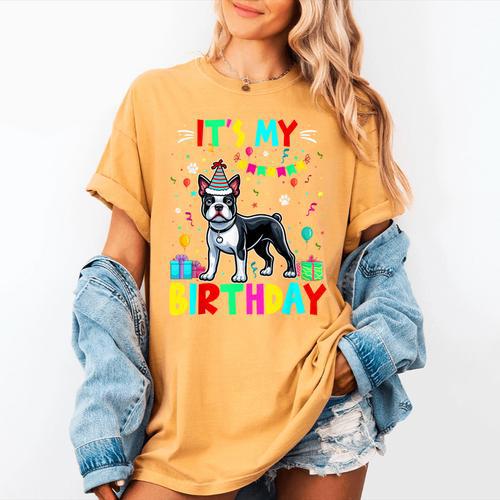 My Birthday Colorful Costume Boston Terrier Party Women's Comfort Colors T-Shirt - Bostonterriersmerch.com