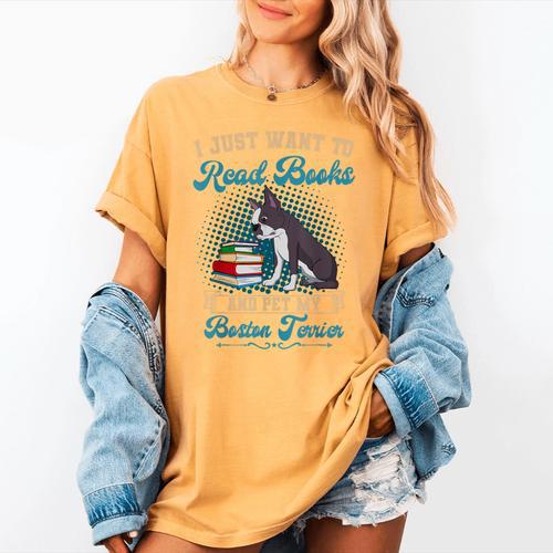 Boston Terrier American Gentleman Bibliophile Book Lover Women's Comfort Colors T-Shirt - Bostonterriersmerch.com