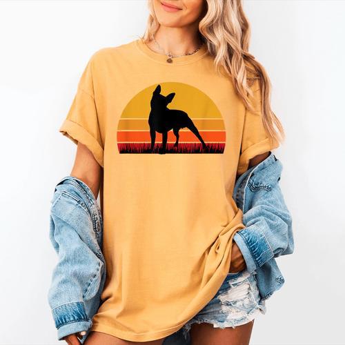 Boston Terrier Bostie Sunset Retro Dog Pet Mom Dad Women's Comfort Colors T-Shirt - Bostonterriersmerch.com