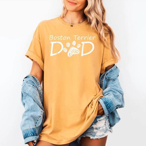 Boston Terrier Dad Dog Breed Daddy Owner Puppy Father Papa For Men Women Girls Kids Women's Comfort Colors T-Shirt - Bostonterriersmerch.com