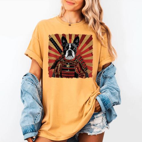 Boston Terrier Dog Japanese Art Samurai Ukiyo-e Women's Comfort Colors T-Shirt - Bostonterriersmerch.com