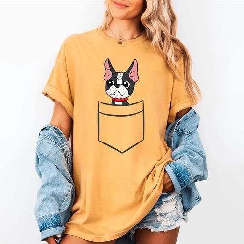 Boston Terrier Dog In The Pocket Boston Terrier For Men Women Girls Kids Women's Comfort Colors T-Shirt - Bostonterriersmerch.com