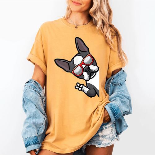 Boston Terrier Dog From Side Boston Bull Women's Comfort Colors T-Shirt - Bostonterriersmerch.com