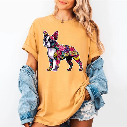 Boston Terrier Floral Dog Lover Vintage Distressed For Men Women Kids Women's Comfort Colors T-Shirt - Bostonterriersmerch.com