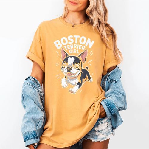 Boston Terrier Girl Cute Cartoon For Dog Owners Pet Terrier Women's Comfort Colors T-Shirt - Bostonterriersmerch.com