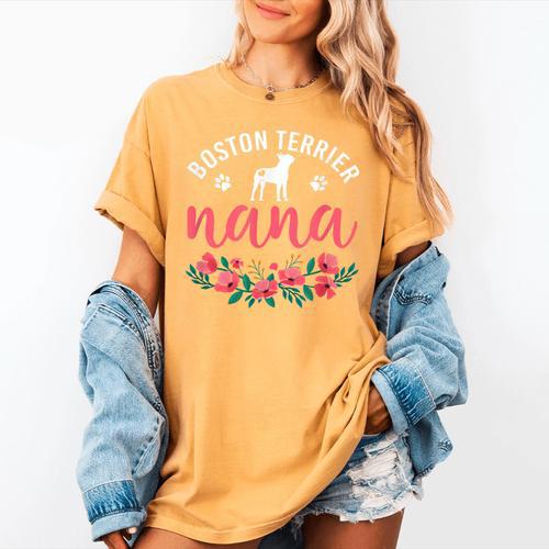 Boston Terrier Grandma Nana Dog Lover Christmas Women's Comfort Colors T-Shirt - Bostonterriersmerch.com