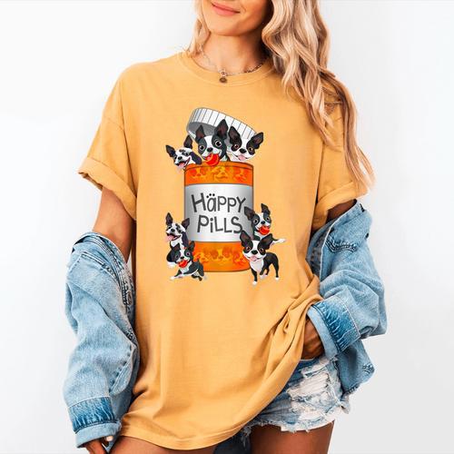 Boston Terrier Happy Pills T-Shirt Women's Comfort Colors T-Shirt - Bostonterriersmerch.com