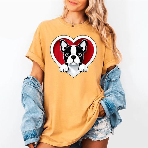 Boston Terrier Heart Cute Puppy Lover Or Dog Owner Women's Comfort Colors T-Shirt - Bostonterriersmerch.com