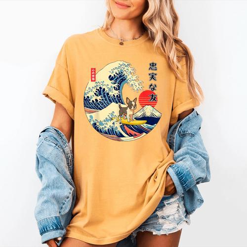 Boston Terrier Japanese Kanagawa Wave Surf Loyal Dog Men Women Kids Women's Comfort Colors T-Shirt - Bostonterriersmerch.com AU