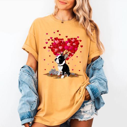 Boston Terrier Lover Heart Shape Boston Terrier Valentine Women's Comfort Colors T-Shirt - Bostonterriersmerch.com