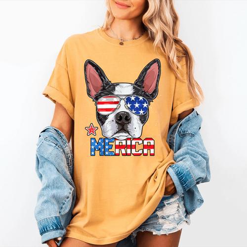 Boston Terrier Merica 4th Of July T Shirt Men Boys Dog Puppy Women's Comfort Colors T-Shirt - Bostonterriersmerch.com