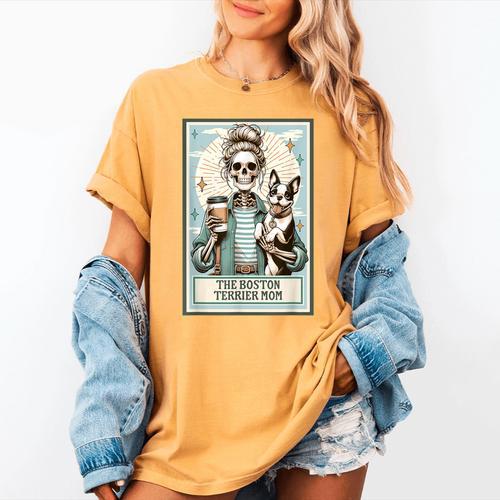 The Boston Terrier Mom Skeleton Spooky Season Halloween Women's Comfort Colors T-Shirt - Bostonterriersmerch.com