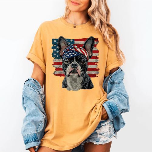 Boston Terrier Patriotic 4th Of July USA American Flag Women's Comfort Colors T-Shirt - Bostonterriersmerch.com