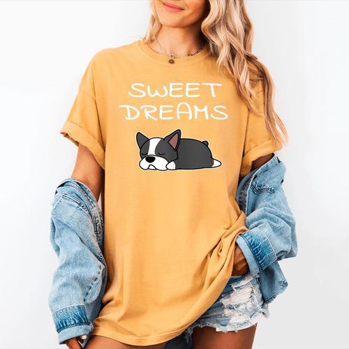Boston Terrier Puppy Sweet Dreams Pajama For Bedtime Tank Top Women's Comfort Colors T-Shirt - Bostonterriersmerch.com