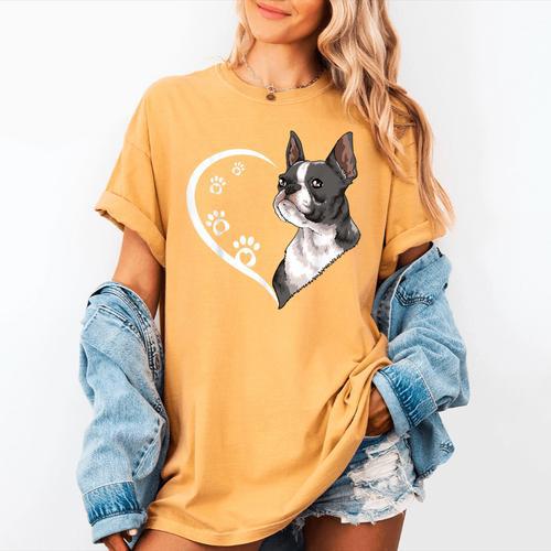Boston Terrier Shirts For Women Girls Kids Heart Cute Women's Comfort Colors T-Shirt - Bostonterriersmerch.com