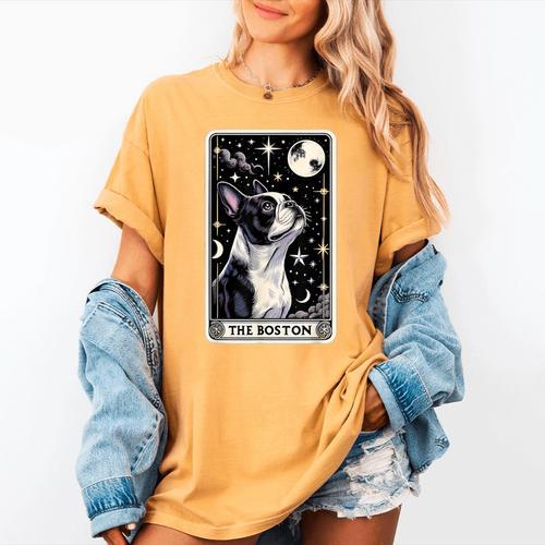 Boston Terrier Tarot Card Star With The Moon Men Women Kids Women's Comfort Colors T-Shirt - Bostonterriersmerch.com