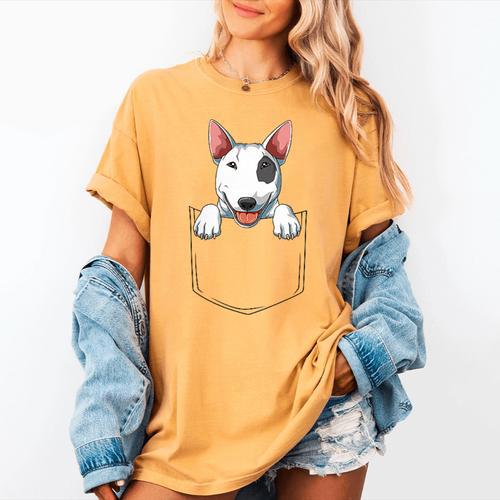 Bull Terrier Pocket Bull Terrier Peeking Out Pocket Women's Comfort Colors T-Shirt - Bostonterriersmerch.com