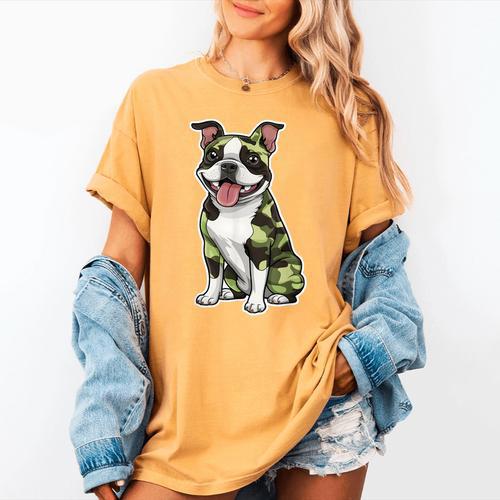 Camo Boston Terrier Pet Owner Camouflage Dog Lover Women's Comfort Colors T-Shirt - Bostonterriersmerch.com
