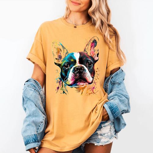 Cute Boston Terrier Puppy Dog Art Lover Unique Painting For Men Women Kids Women's Comfort Colors T-Shirt - Bostonterriersmerch.com